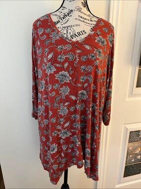 Women's Rust Floral Long Sleeve Swing Dress